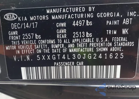 2018 Kia Optima S z USA, uszkodzony, nr VIN 5XXGT4L30JG241625